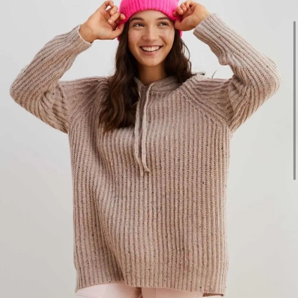 AERIE Open Road Speckled Sweater Hoodie Oversized Wool Blend